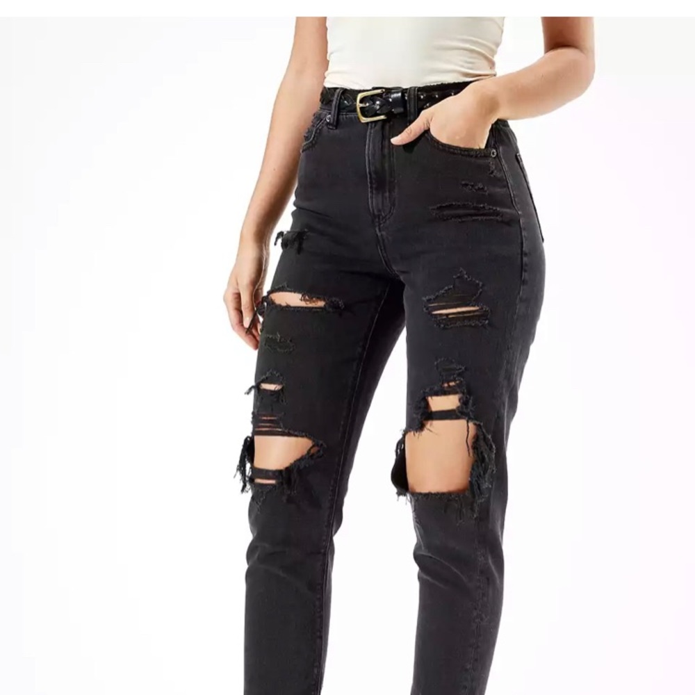 American Eagle Black Ripped Mom Jeans